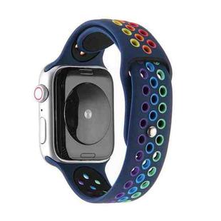 For Apple Watch Series 7 41mm / 6 & SE & 5 & 4 40mm / 3 & 2 & 1 38mm Rainbow Sport Watch Band (Dark Blue)