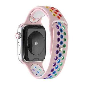 For Apple Watch Series 7 45mm / 6 & SE & 5 & 4 44mm / 3 & 2 & 1 42mm Rainbow Sport Watch Band (Pink)