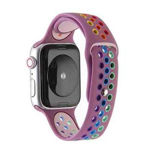 For Apple Watch Series 7 45mm / 6 & SE & 5 & 4 44mm / 3 & 2 & 1 42mm Rainbow Sport Watch Band (Purple)