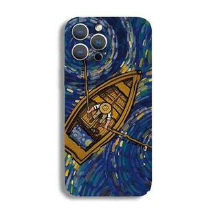 For iPhone 14 Pro Precise Hole Oil Painting Pattern PC Phone Case(Boating)