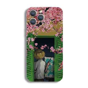 For iPhone 14 Pro Max Precise Hole Oil Painting Pattern PC Phone Case(Peach Blossom)