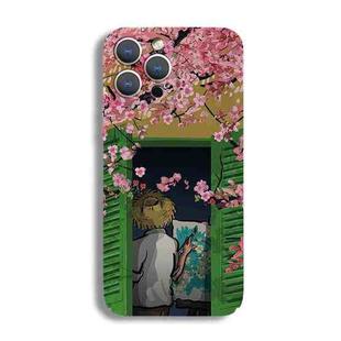 For iPhone X / XS Precise Hole Oil Painting Pattern PC Phone Case(Peach Blossom)