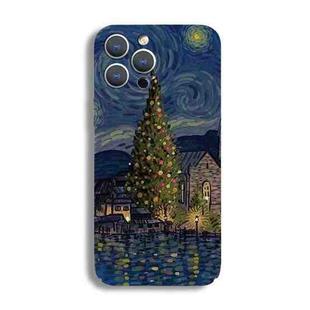 For iPhone 15 Pro Precise Hole Oil Painting Pattern PC Phone Case(Castle)