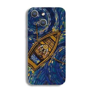 For iPhone 15 Precise Hole Oil Painting Pattern PC Phone Case(Boating)