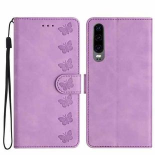 For Huawei P30 Seven Butterflies Embossed Leather Phone Case(Purple)