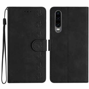 For Huawei P30 Seven Butterflies Embossed Leather Phone Case(Black)