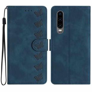 For Huawei P30 Seven Butterflies Embossed Leather Phone Case(Blue)