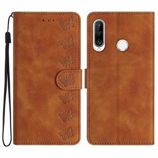 For Huawei P30 Lite Seven Butterflies Embossed Leather Phone Case(Brown)