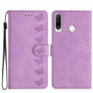 For Huawei P30 Lite Seven Butterflies Embossed Leather Phone Case(Purple)