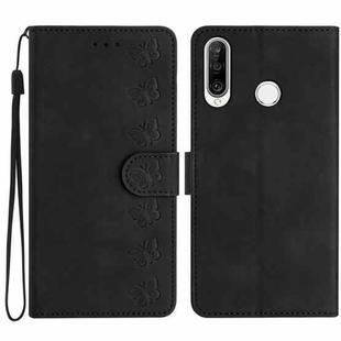For Huawei P30 Lite Seven Butterflies Embossed Leather Phone Case(Black)
