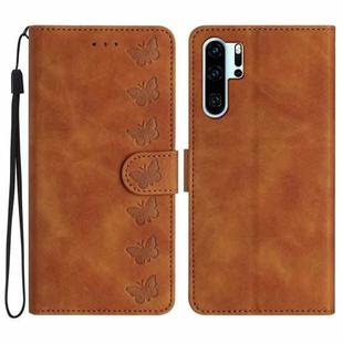 For Huawei P30 Pro Seven Butterflies Embossed Leather Phone Case(Brown)