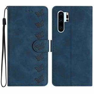 For Huawei P30 Pro Seven Butterflies Embossed Leather Phone Case(Blue)