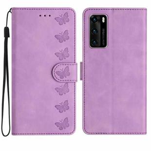 For Huawei P40 Seven Butterflies Embossed Leather Phone Case(Purple)