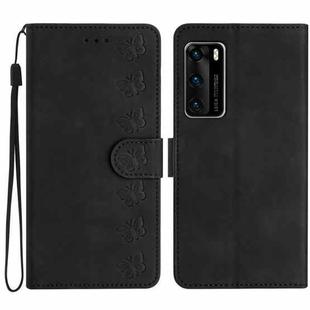 For Huawei P40 Seven Butterflies Embossed Leather Phone Case(Black)