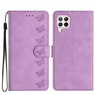 For Huawei P40 Lite Seven Butterflies Embossed Leather Phone Case(Purple)