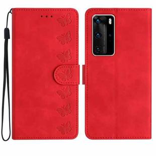 For Huawei P40 Pro Seven Butterflies Embossed Leather Phone Case(Red)