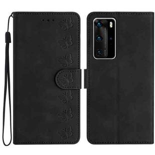 For Huawei P40 Pro Seven Butterflies Embossed Leather Phone Case(Black)