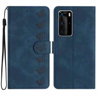 For Huawei P40 Pro Seven Butterflies Embossed Leather Phone Case(Blue)