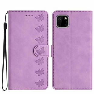 For Huawei Y5p Seven Butterflies Embossed Leather Phone Case(Purple)