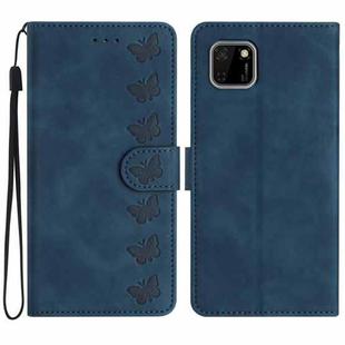 For Huawei Y5p Seven Butterflies Embossed Leather Phone Case(Blue)