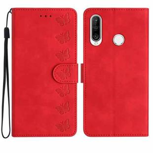 For Huawei Y6p Seven Butterflies Embossed Leather Phone Case(Red)