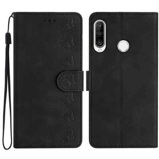 For Huawei Y6p Seven Butterflies Embossed Leather Phone Case(Black)