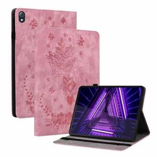 For Lenovo Tab K10 Butterfly Rose Embossed Leather Tablet Case(Pink)