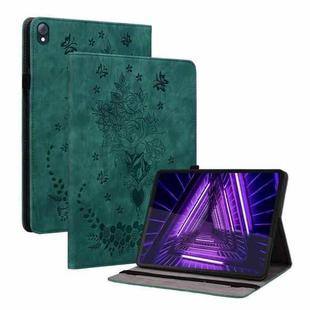 For Lenovo Tab K10 Butterfly Rose Embossed Leather Tablet Case(Green)