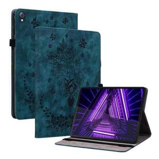 For Lenovo Tab K10 Butterfly Rose Embossed Leather Tablet Case(Dark Blue)