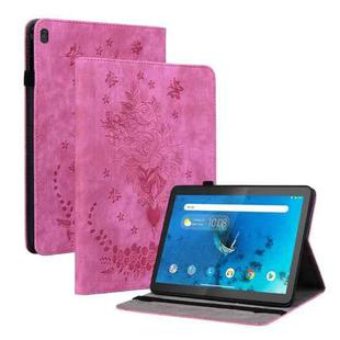For Lenovo M10 Butterfly Rose Embossed Leather Tablet Case(Rose Red)