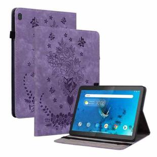 For Lenovo M10 Butterfly Rose Embossed Leather Tablet Case(Purple)