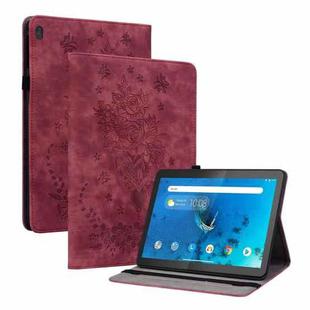 For Lenovo M10 Butterfly Rose Embossed Leather Tablet Case(Red)
