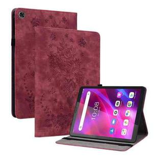 For Lenovo Tab M7 3rd Gen Butterfly Rose Embossed Leather Tablet Case(Red)