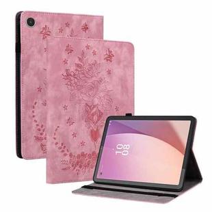 For Lenovo Tab M8 4th Gen TB-300FU Butterfly Rose Embossed Leather Tablet Case(Pink)