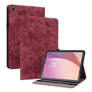 For Lenovo Tab M8 4th Gen TB-300FU Butterfly Rose Embossed Leather Tablet Case(Red)