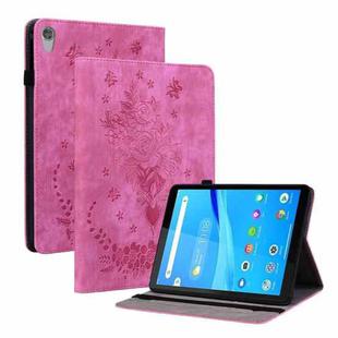 For Lenovo Tab M8 HD Butterfly Rose Embossed Leather Tablet Case(Rose Red)