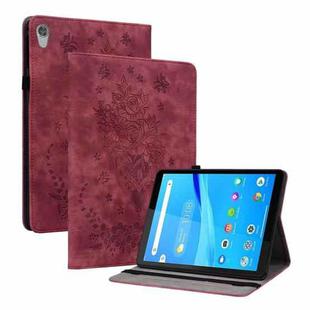 For Lenovo Tab M8 HD Butterfly Rose Embossed Leather Tablet Case(Red)