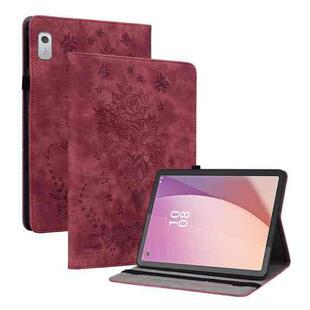 For Lenovo Tab M9 Butterfly Rose Embossed Leather Tablet Case(Red)