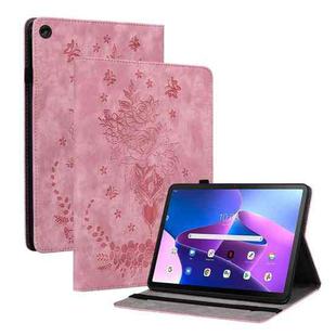 For Lenovo Tab M10 10.1 3rd Gen Butterfly Rose Embossed Leather Tablet Case(Pink)