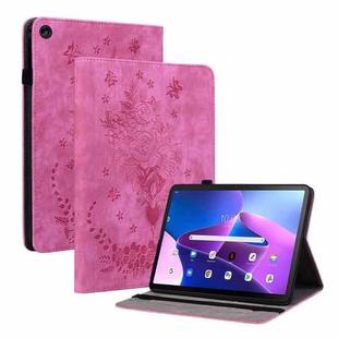 For Lenovo Tab M10 10.1 3rd Gen Butterfly Rose Embossed Leather Tablet Case(Rose Red)