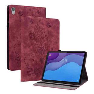For Lenovo Tab M10 HD 2nd Gen TB-X306X Butterfly Rose Embossed Leather Tablet Case(Red)
