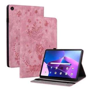 For Lenovo Tab M10 Plus 10.6 3rd Gen Butterfly Rose Embossed Leather Tablet Case(Pink)