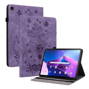 For Lenovo Tab M10 Plus 10.6 3rd Gen Butterfly Rose Embossed Leather Tablet Case(Purple)