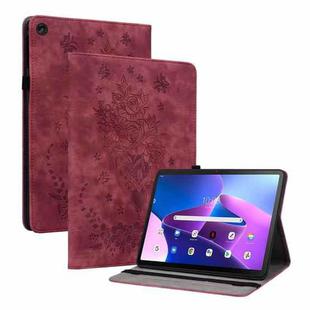 For Lenovo Tab M10 Plus 10.6 3rd Gen Butterfly Rose Embossed Leather Tablet Case(Red)