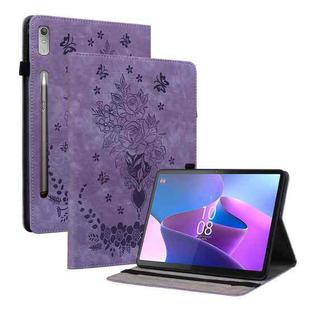 For Lenovo Tab P11 Pro Gen 2 11.2 Butterfly Rose Embossed Leather Tablet Case(Purple)