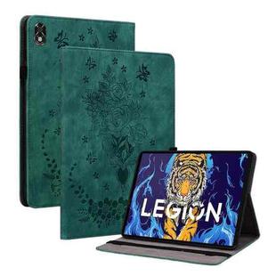 For Lenovo Legion Y700 Butterfly Rose Embossed Leather Tablet Case(Green)