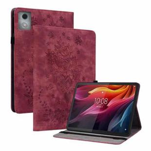 For Lenovo Tab K11 Plus Butterfly Rose Embossed Leather Tablet Case(Red)