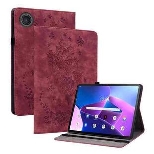 For Lenovo ZhaoYang K10C 10.1 inch Butterfly Rose Embossed Leather Tablet Case(Red)