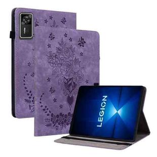 For Lenovo Legion Y700 Gen 4 Butterfly Rose Embossed Leather Tablet Case(Purple)
