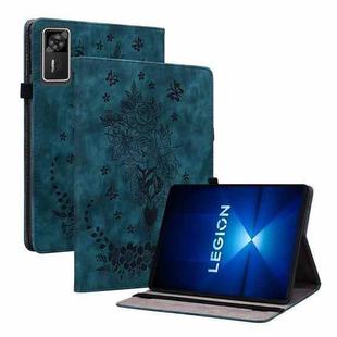 For Lenovo Legion Y700 Gen 4 Butterfly Rose Embossed Leather Tablet Case(Dark Blue)